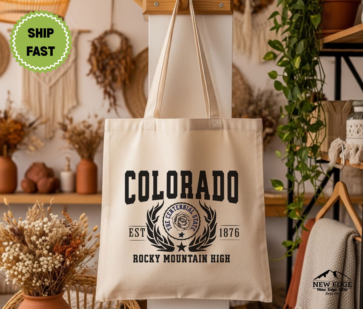Colorado State Cotton Canvas Tote Bag, “Rocky Mountain High”, USA States Souvenir, Colorado Pride Gift, Eco Travel Tote