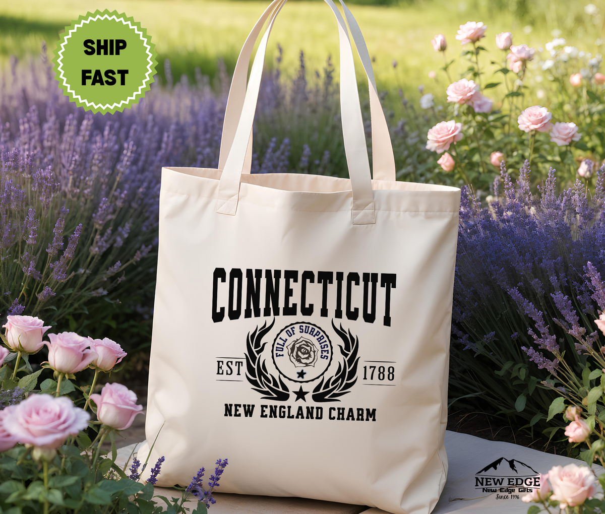 Connecticut State Cotton Canvas Tote Bag, “New England Charm”, USA States Souvenir, Connecticut Pride Gift, Eco Travel Tote