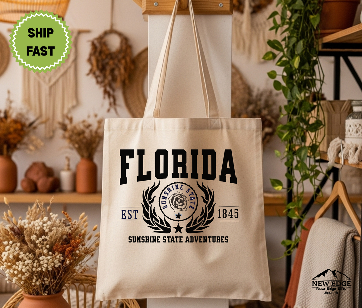 Florida State Cotton Canvas Tote Bag, “Sunshine State Adventures”, USA States Souvenir, Florida Pride Gift, Eco Travel Tote