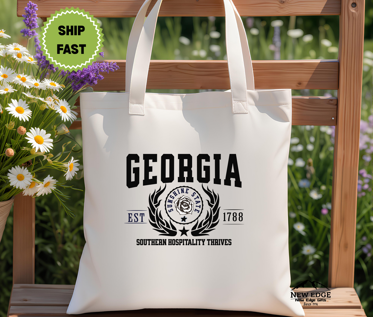 Georgia Cotton Canvas Tote Bag, “Heart of the South”, USA State Souvenir, Reusable Travel Tote, Eco Gift Bag