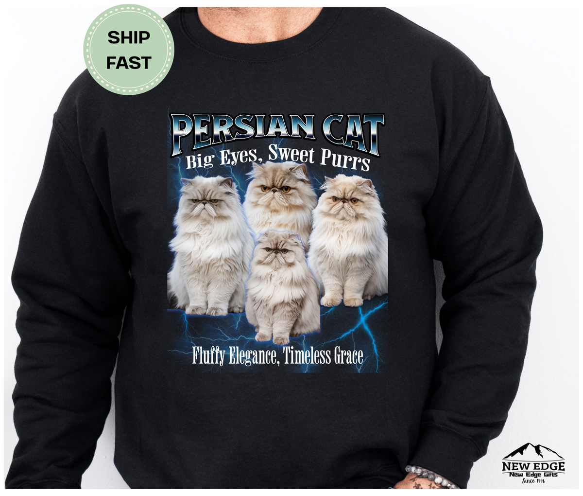 Persian Cat Unisex Sweatshirt – “Big Eyes, Sweet Purrs, Fluff Elegance, Timeless Grace” | Cozy Cat Lover Pullover | Persian Cat Gift | New Edge Gifts & Novelties
