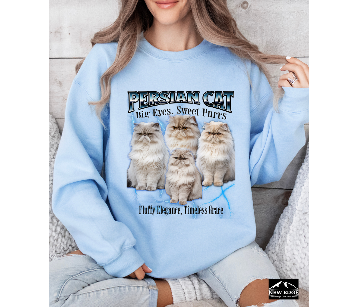 Persian Cat Unisex Sweatshirt – “Big Eyes, Sweet Purrs, Fluff Elegance, Timeless Grace” | Cozy Cat Lover Pullover | Persian Cat Gift | New Edge Gifts & Novelties