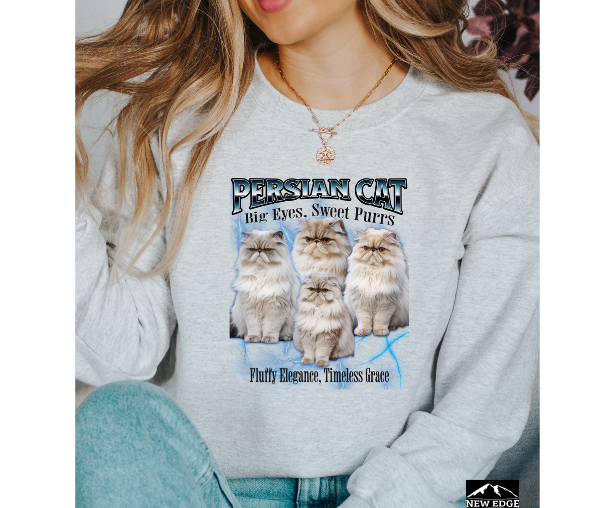 Persian Cat Unisex Sweatshirt – “Big Eyes, Sweet Purrs, Fluff Elegance, Timeless Grace” | Cozy Cat Lover Pullover | Persian Cat Gift | New Edge Gifts & Novelties