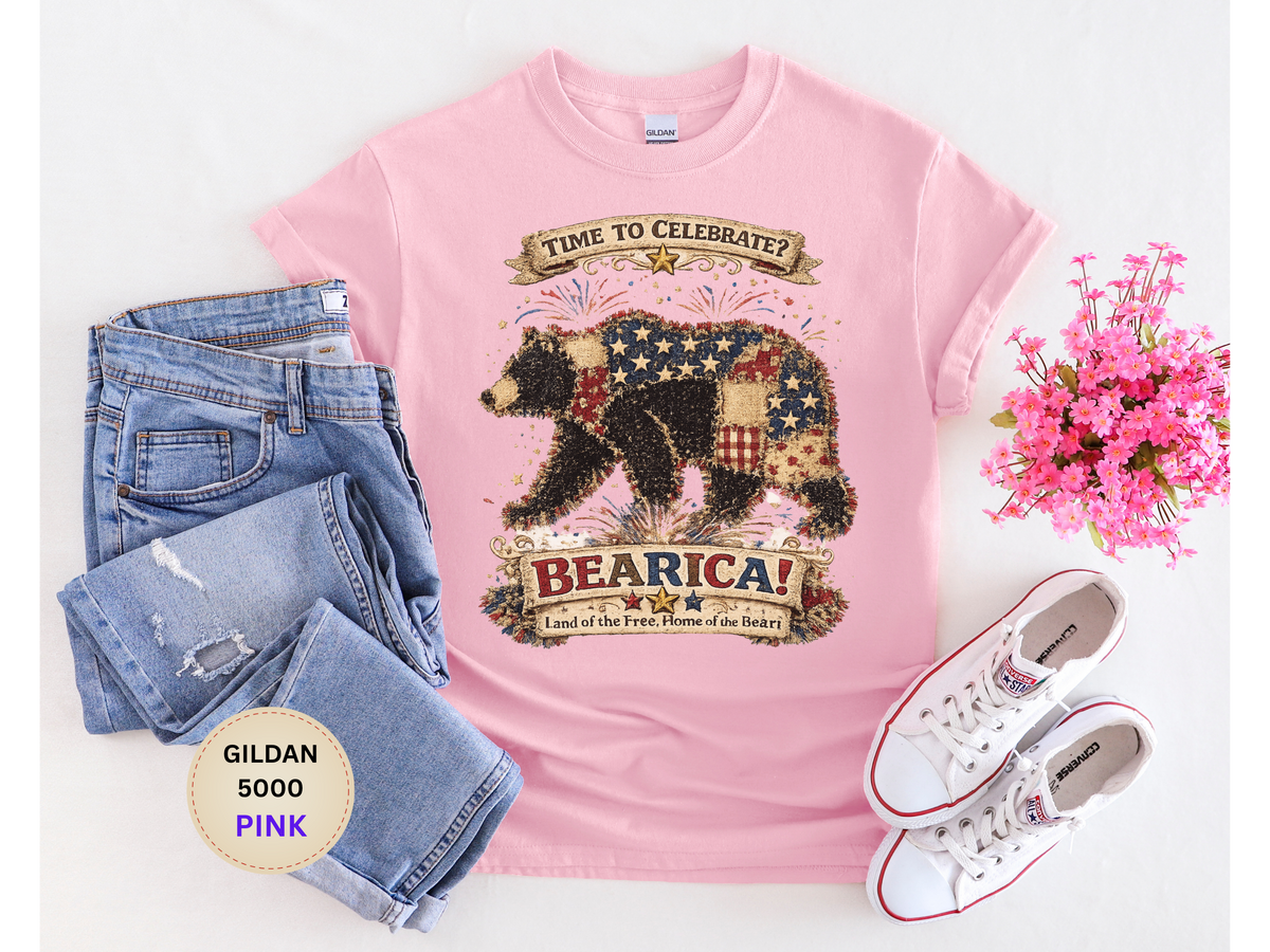 Bearica Patriotic Bear T-Shirt – "Time to Celebrate!" 4th of July Tee