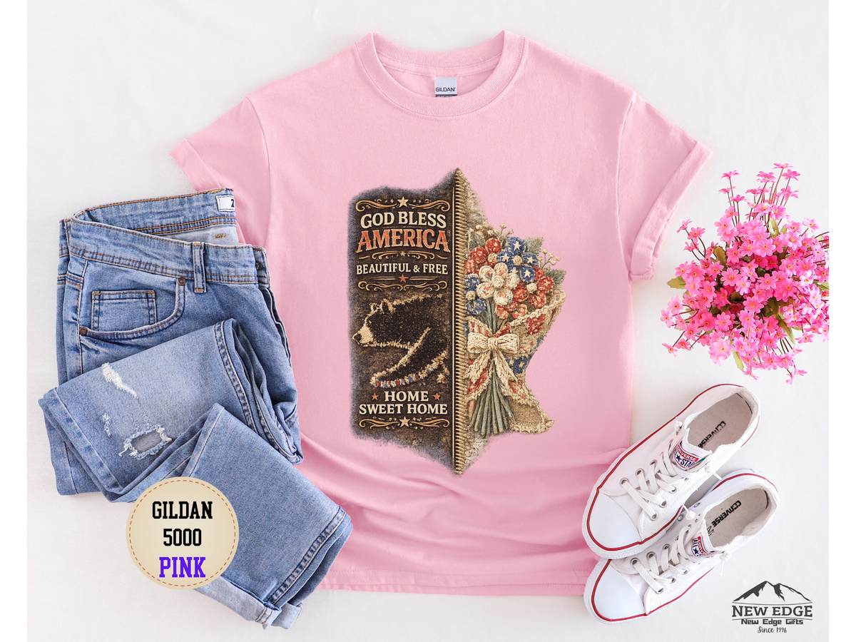 God Bless America T-Shirt — Patriotic "Home Sweet Home" Floral Design