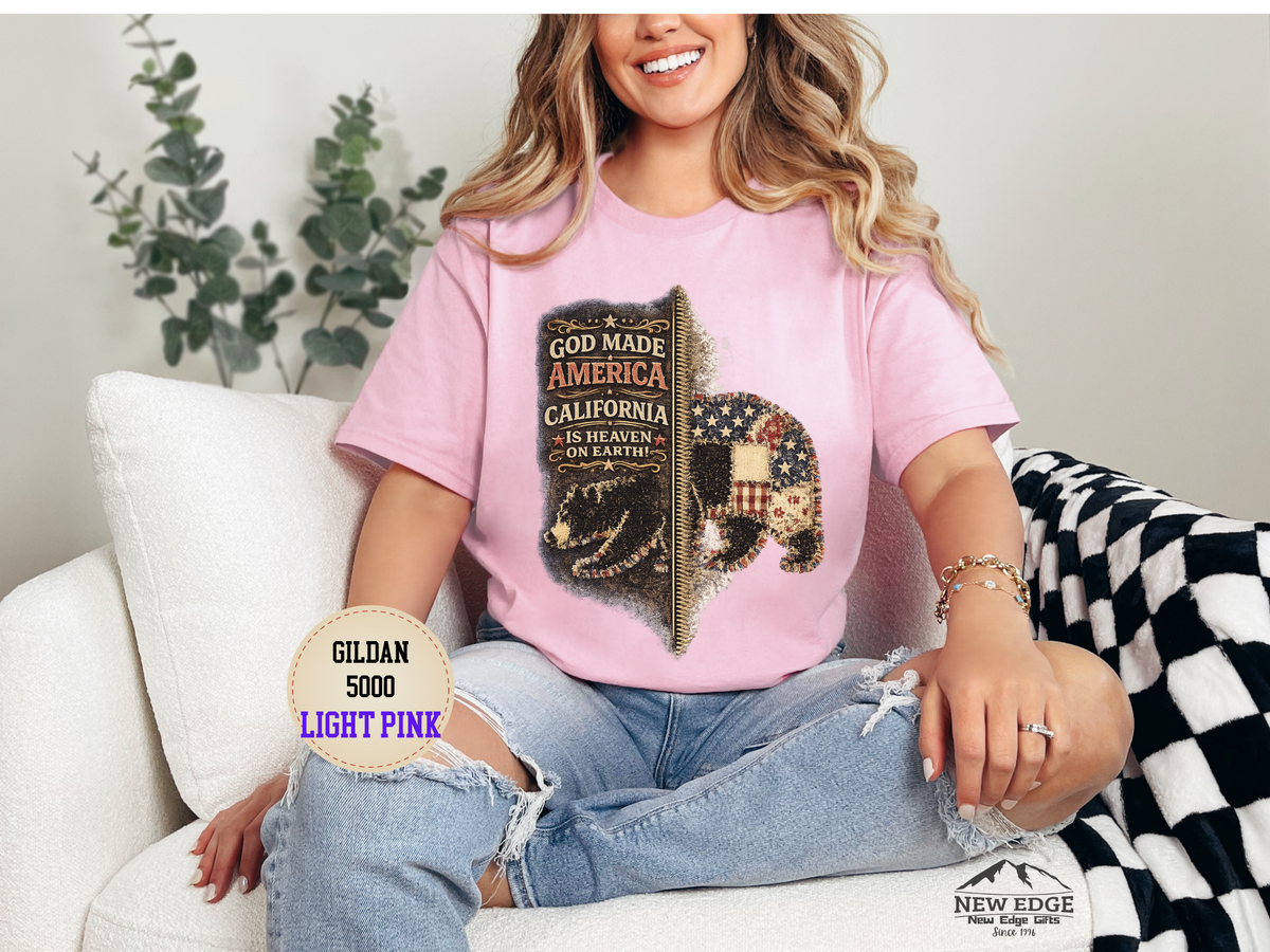California Buffalo Patriotic T-Shirt — "God Made America, California Is Heaven on Earth"