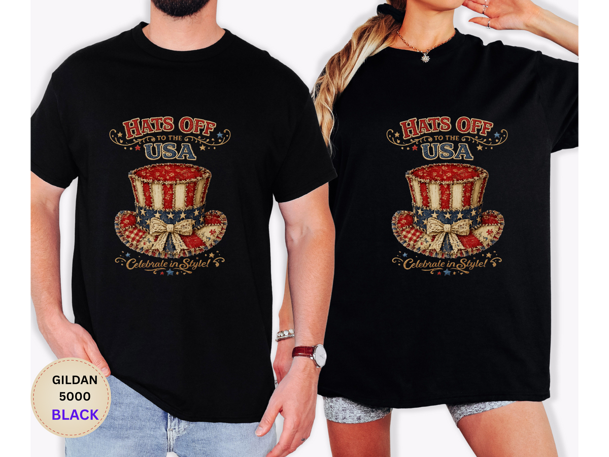 Patriotic T-Shirt — “Hats Off to the USA” 4th of July Celebration Tee