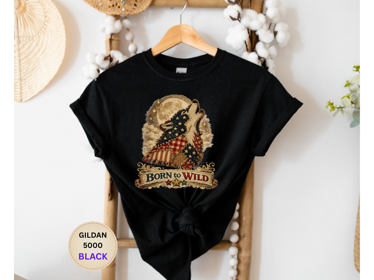 Born to Wild Wolf T-Shirt – Patriotic Howling Wolf Graphic Tee