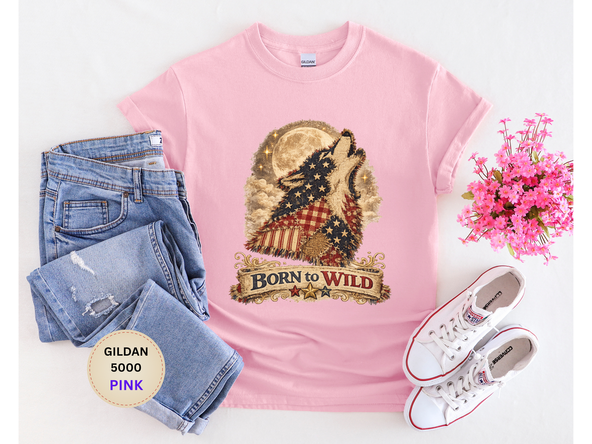 Born to Wild Wolf T-Shirt – Patriotic Howling Wolf Graphic Tee