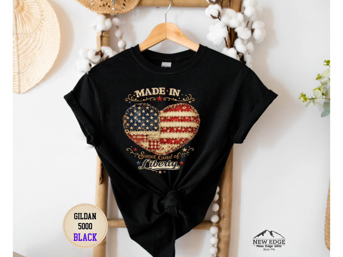 Patriotic Heart T-Shirt — "Made in Sweet Land of Liberty" USA Flag Tee