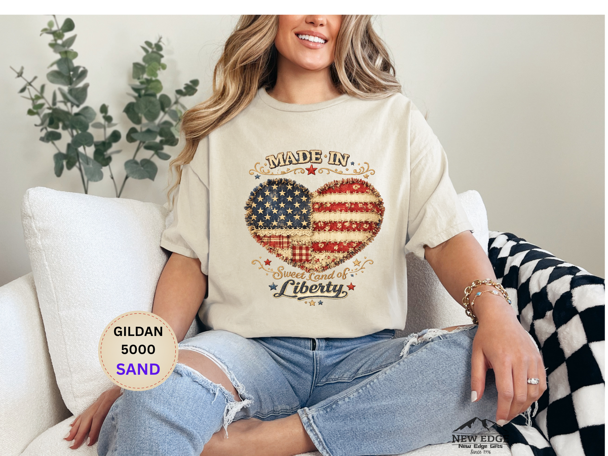 Patriotic Heart T-Shirt — "Made in Sweet Land of Liberty" USA Flag Tee