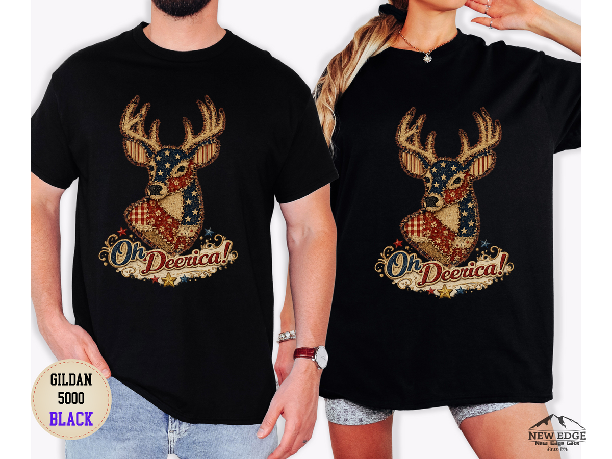 Deerica Patriotic Deer T-Shirt — "Oh Deerica!" American Flag Buck Tee