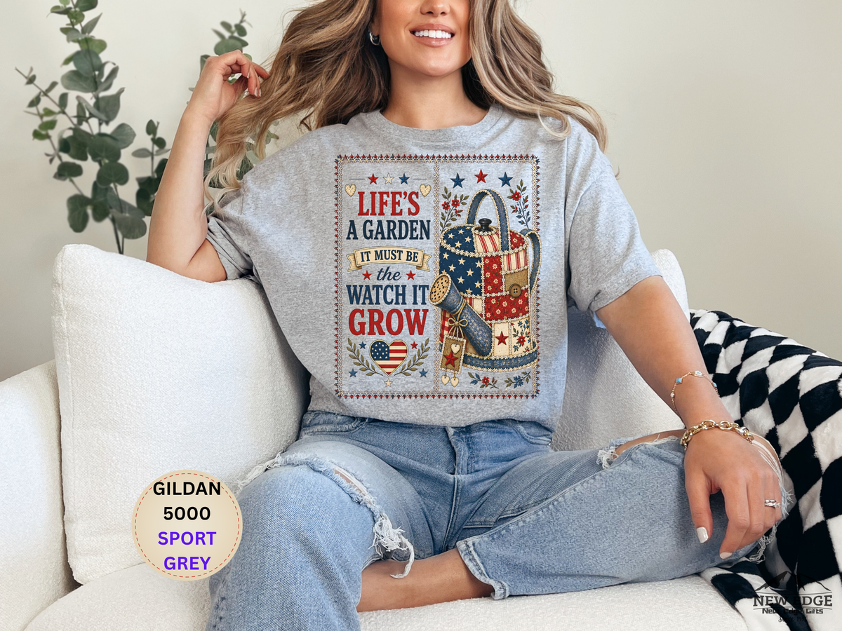 Garden Tote Tee - "Life's a Garden, Watch It Grow" Floral Watering Can T-Shirt