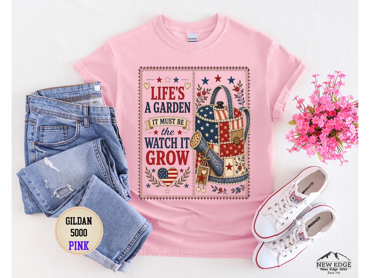 Garden Tote Tee - "Life's a Garden, Watch It Grow" Floral Watering Can T-Shirt