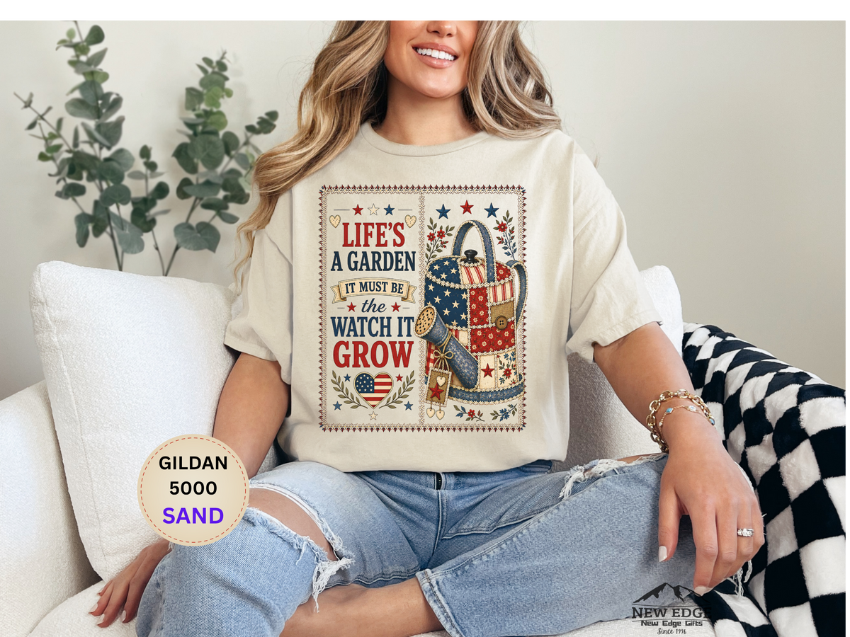 Garden Tote Tee - "Life's a Garden, Watch It Grow" Floral Watering Can T-Shirt