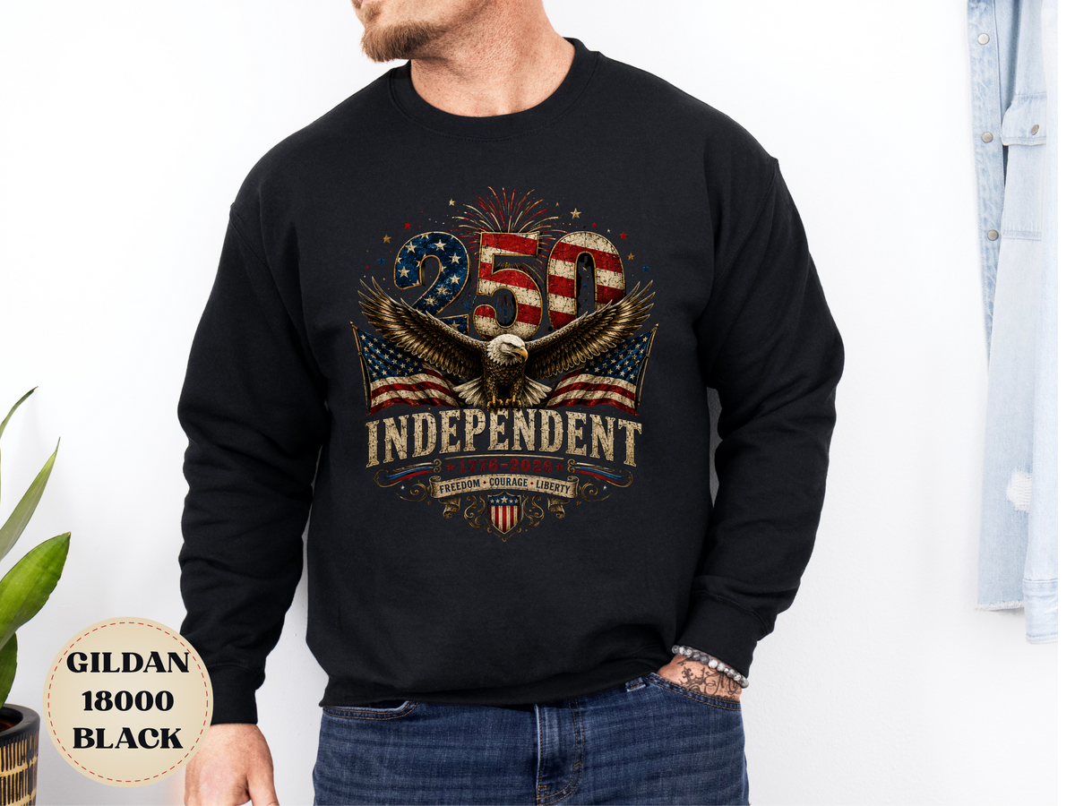 250 Years Independent Eagle Sweatshirt Patriotic American Flag Bald Eagle 1776-2026 USA Anniversary Pullover