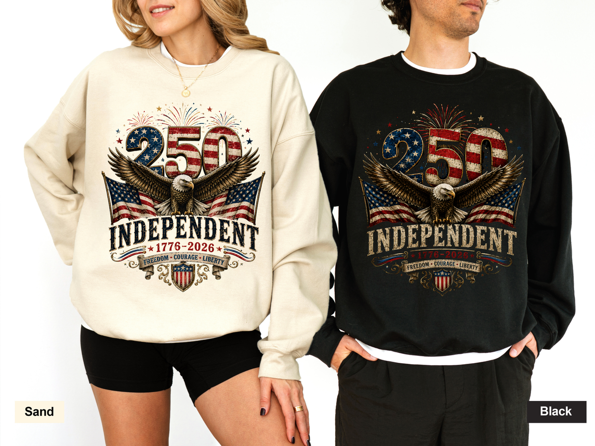 250 Years Independent Eagle Sweatshirt Patriotic American Flag Bald Eagle 1776-2026 USA Anniversary Pullover