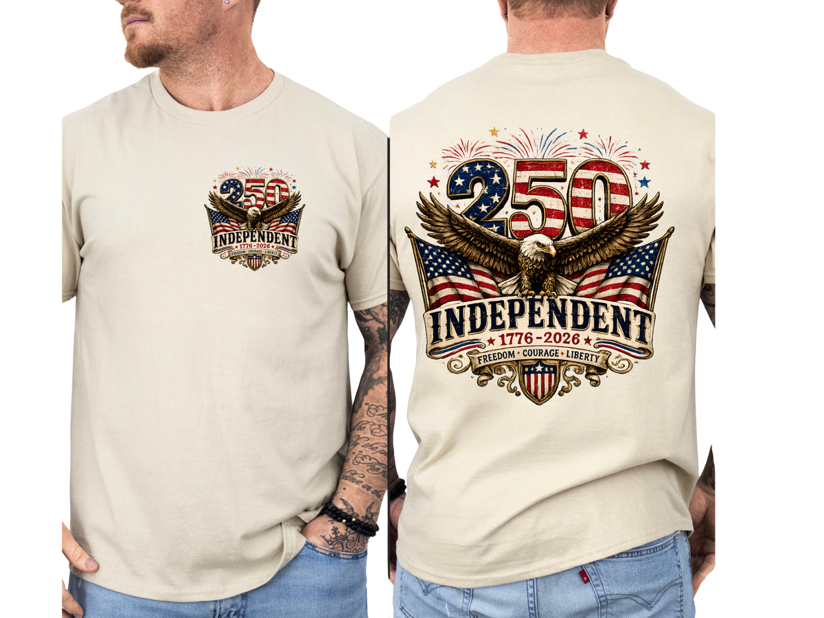 250 Years Independent Eagle T-Shirt Front and Back Design Patriotic American Flag Bald Eagle 1776-2026 USA Anniversary Tee
