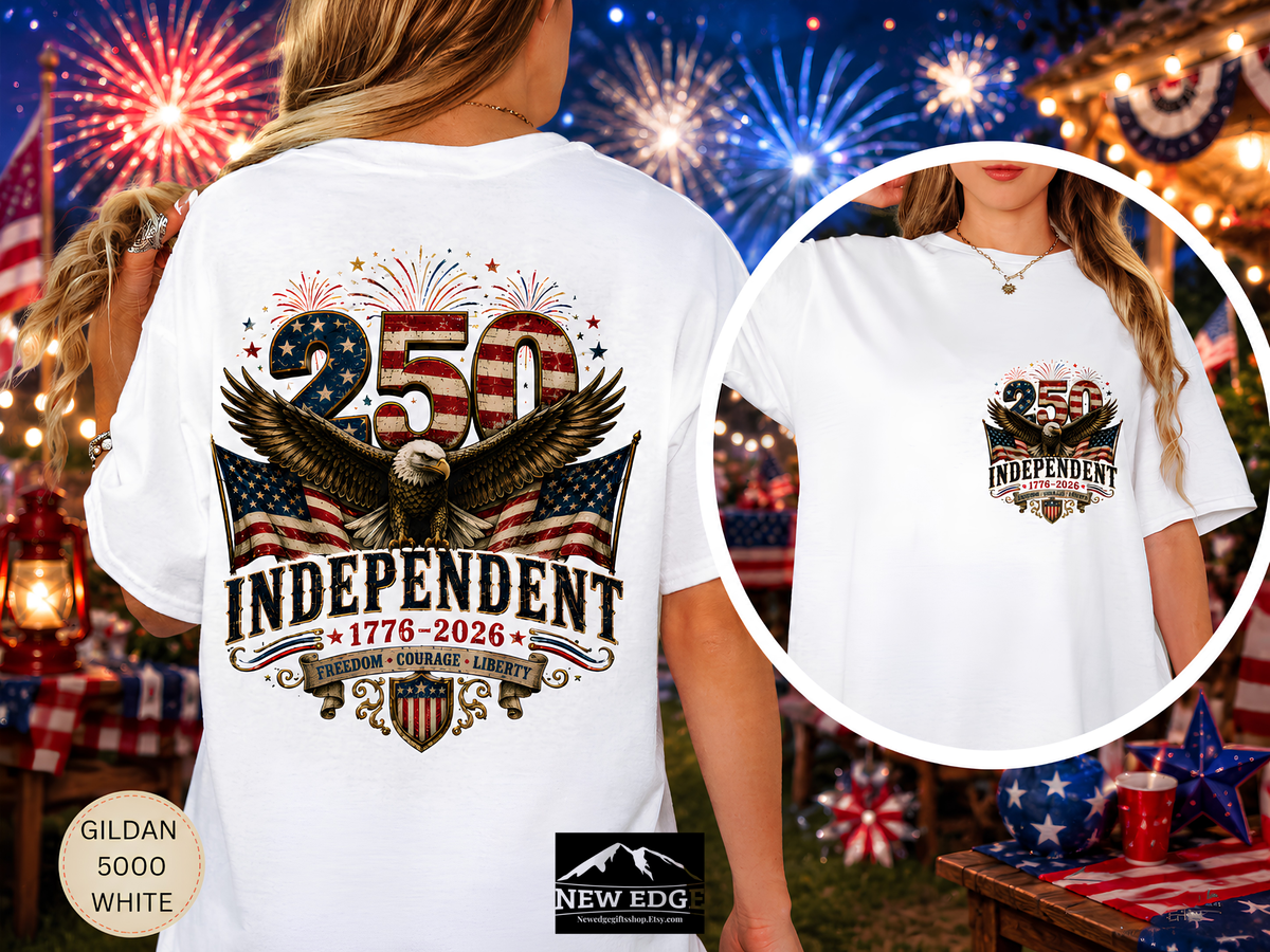 250 Years Independent Eagle T-Shirt Front and Back Design Patriotic American Flag Bald Eagle 1776-2026 USA Anniversary Tee
