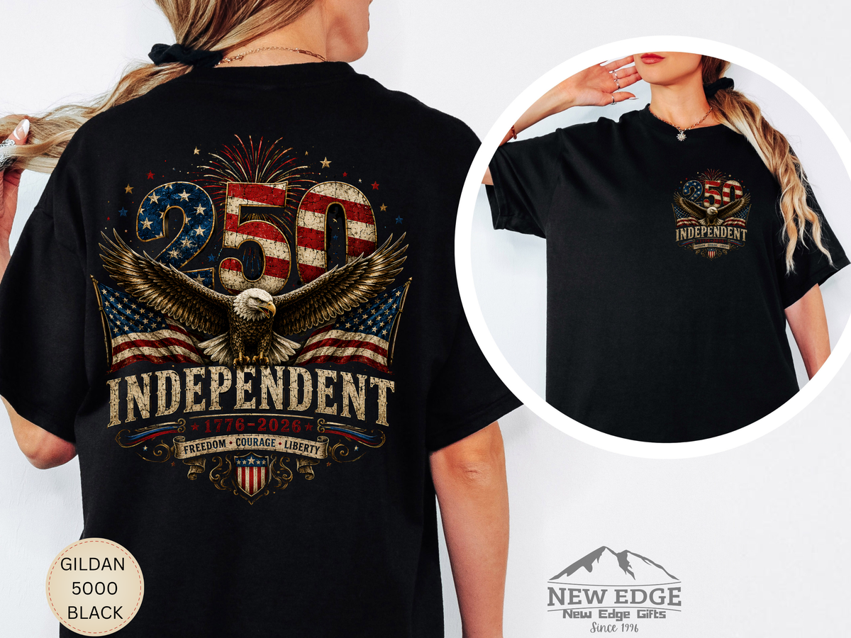 250 Years Independent Eagle T-Shirt Front and Back Design Patriotic American Flag Bald Eagle 1776-2026 USA Anniversary Tee
