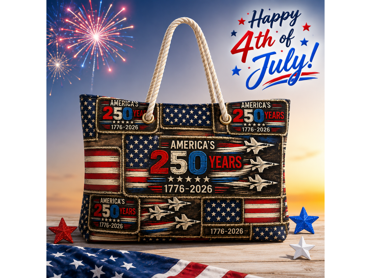 America's 250 Years Patriotic Fighter Jets Weekender Bag Faux Patchwork American Flag Travel Tote 1776-2026