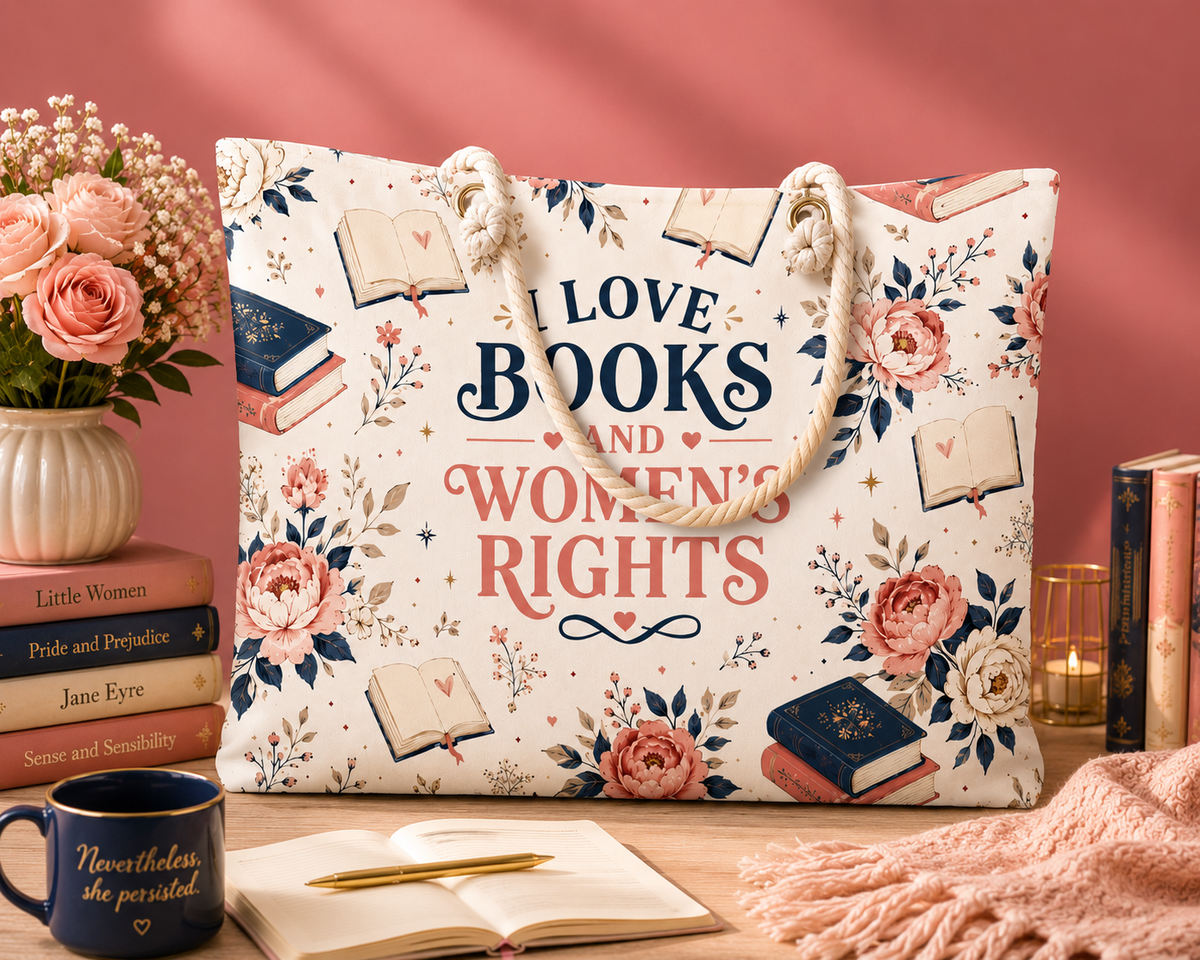 I Love Books and Women's Rights Weekender Bag Floral Book Lover Travel Tote Feminist Reader Gift