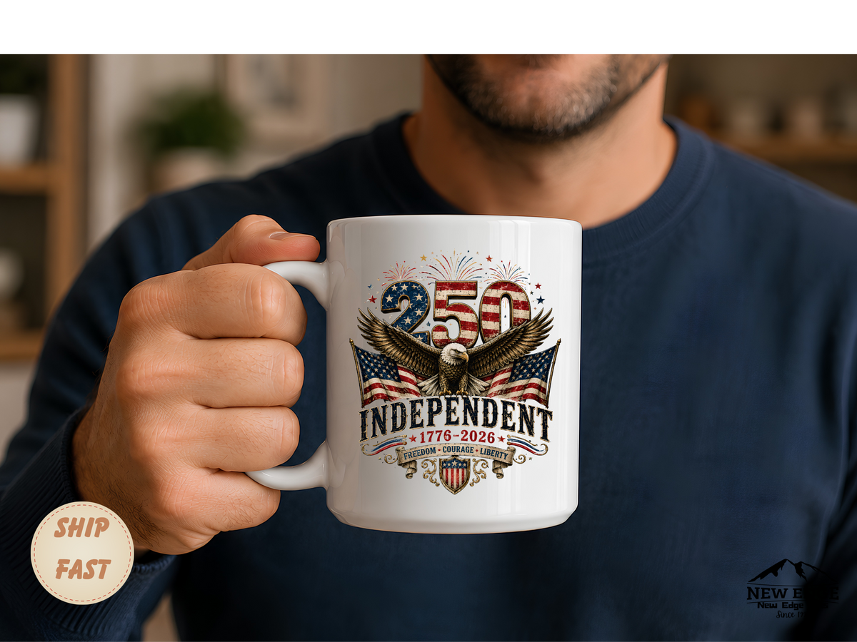 250 Years Independent Eagle Mug Patriotic Faux Patchwork American Flag Coffee Cup USA 1776 2026 Anniversary Gift