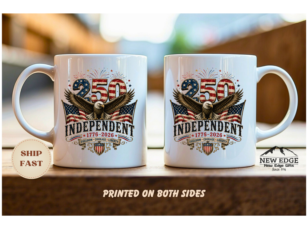 250 Years Independent Eagle Mug Patriotic Faux Patchwork American Flag Coffee Cup USA 1776 2026 Anniversary Gift