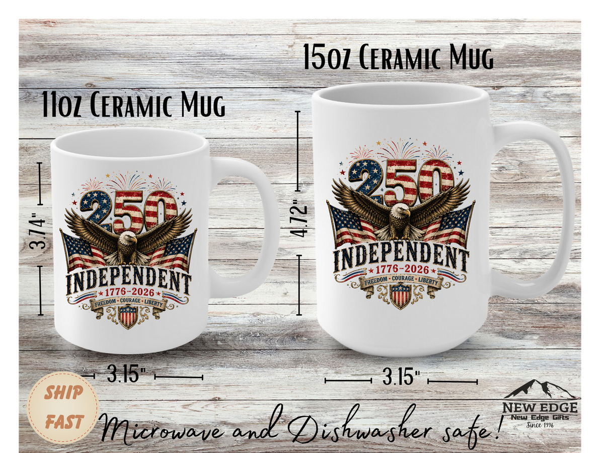 250 Years Independent Eagle Mug Patriotic Faux Patchwork American Flag Coffee Cup USA 1776 2026 Anniversary Gift