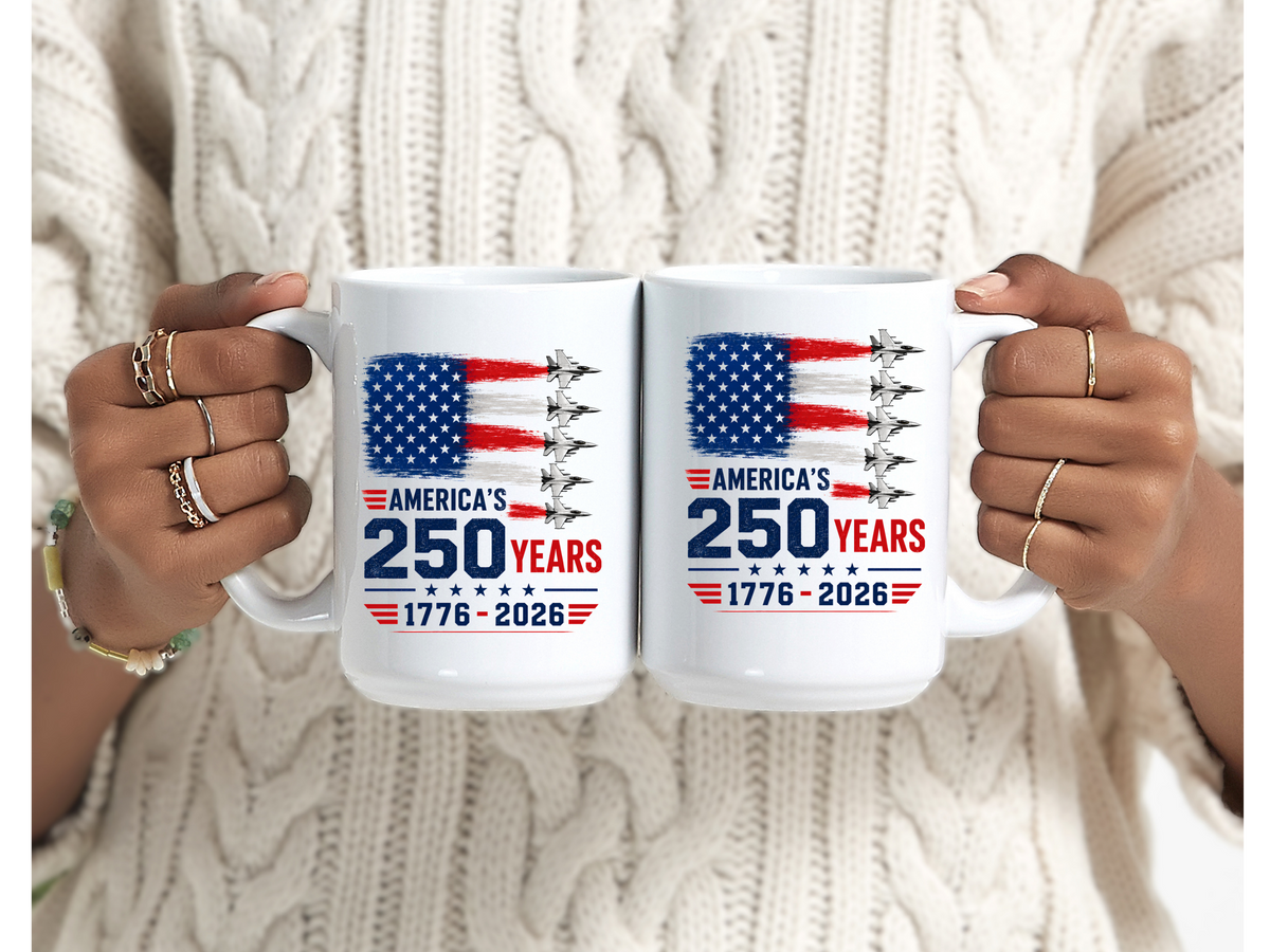Ceramic Mug — American 250th Anniversary USA Flag & Jets Commemorative Coffee Mug (1776–2026)