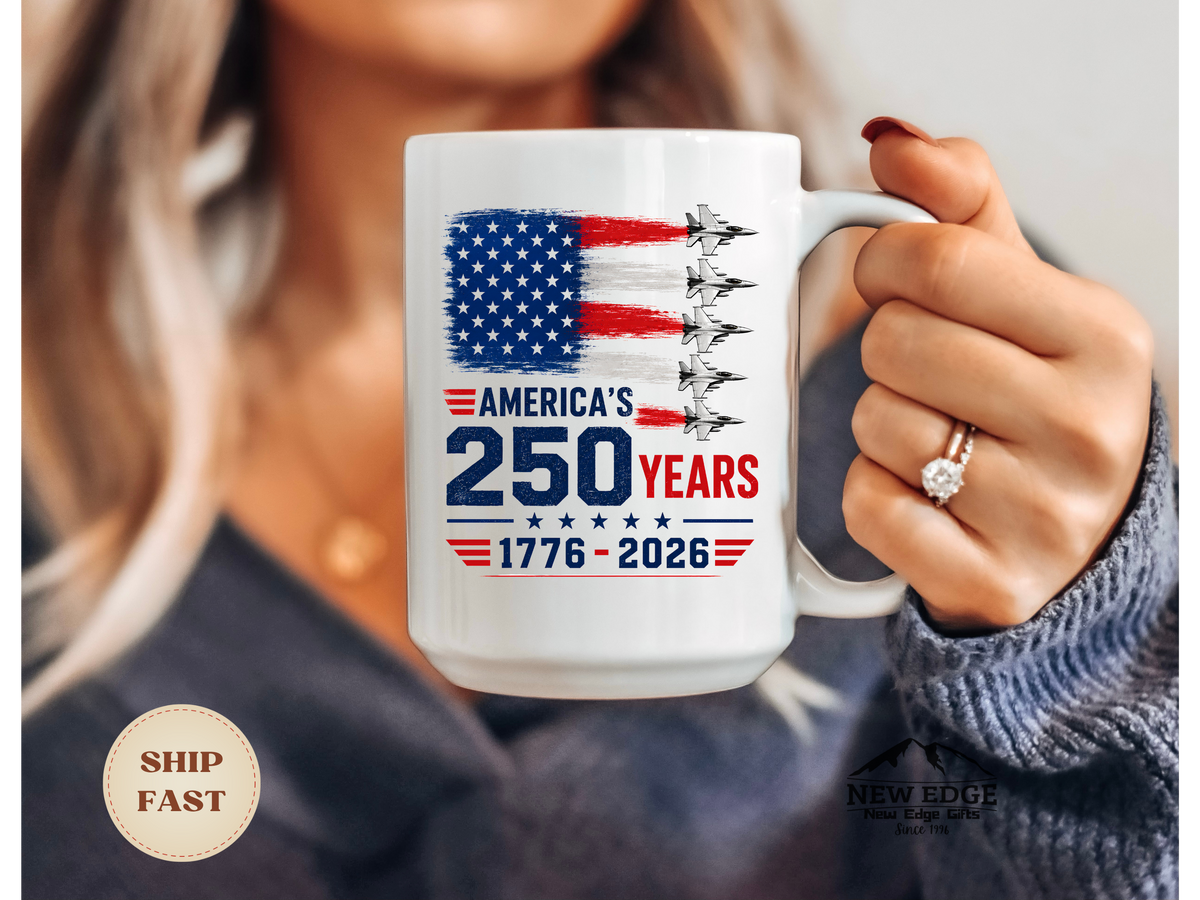 Ceramic Mug — American 250th Anniversary USA Flag & Jets Commemorative Coffee Mug (1776–2026)