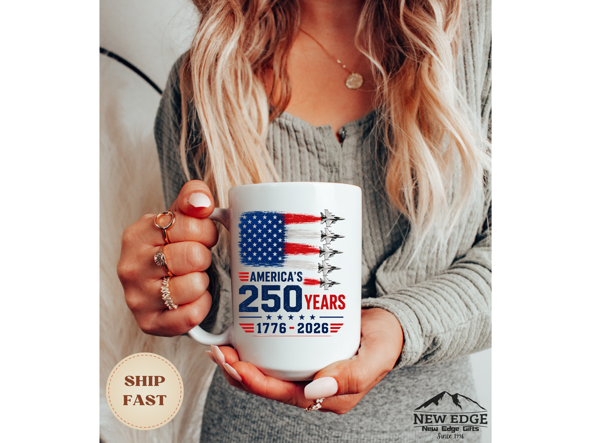 Ceramic Mug — American 250th Anniversary USA Flag & Jets Commemorative Coffee Mug (1776–2026)