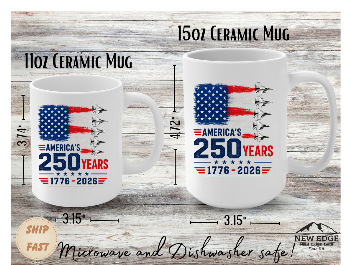 Ceramic Mug — American 250th Anniversary USA Flag & Jets Commemorative Coffee Mug (1776–2026)