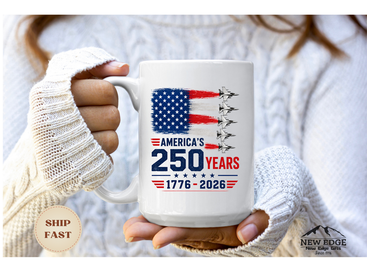 Ceramic Mug — American 250th Anniversary USA Flag & Jets Commemorative Coffee Mug (1776–2026)