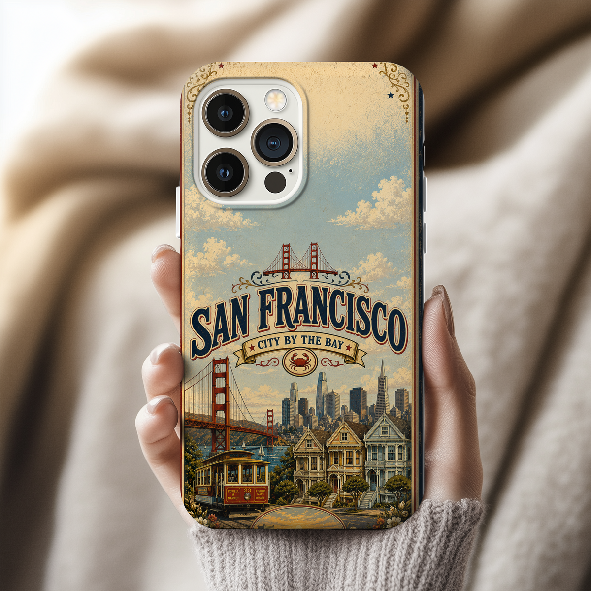 San Francisco Faux Patchwork Phone Case Vintage California Travel Landmark Skyline Cover