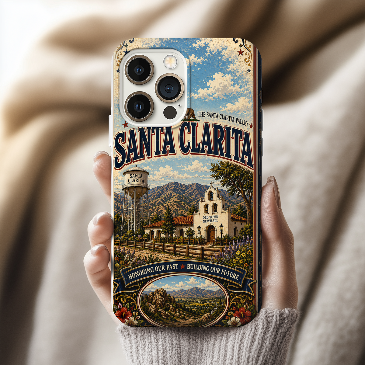 Santa Clarita Faux Patchwork Phone Case Vintage California Valley Travel Landmark Cover