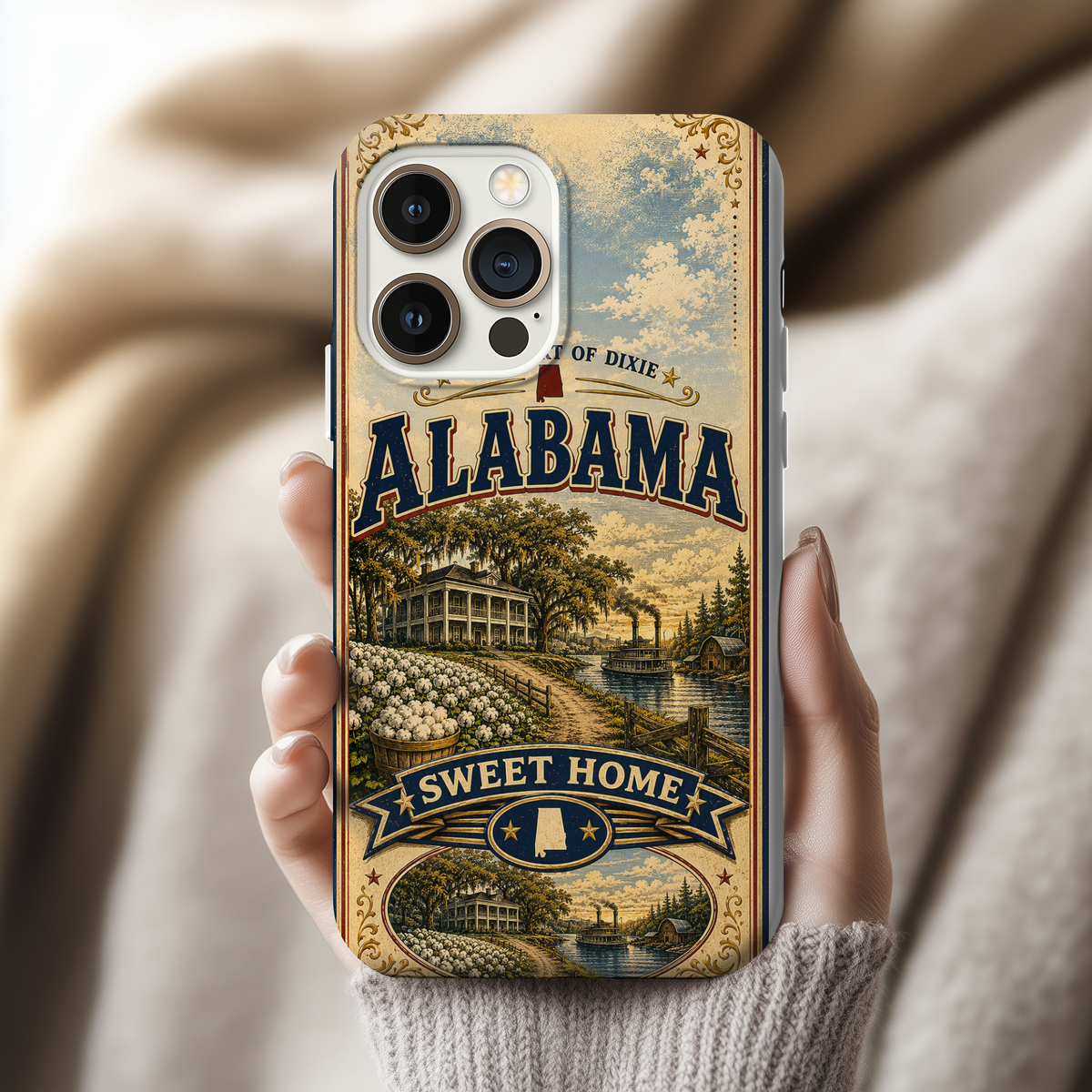 Alabama Faux Patchwork Phone Case Sweet Home Alabama Retro Travel Poster Southern State Pride Cover