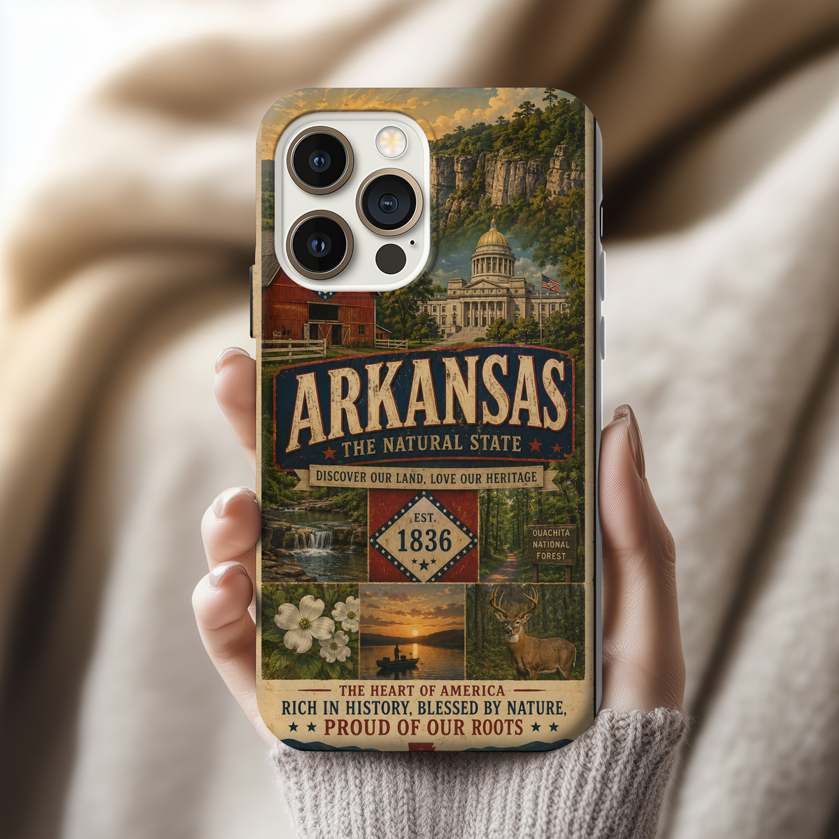 Arkansas Faux Patchwork Phone Case The Natural State Vintage Travel Poster Retro Pride Cover