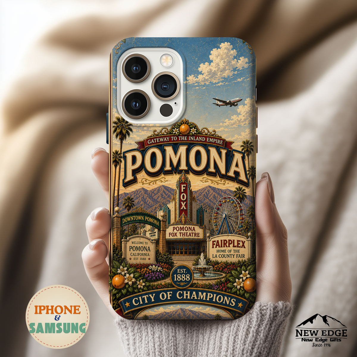 Pomona Gateway to the Inland Empire Faux Patchwork Phone Case – Vintage California Travel Art Cover
