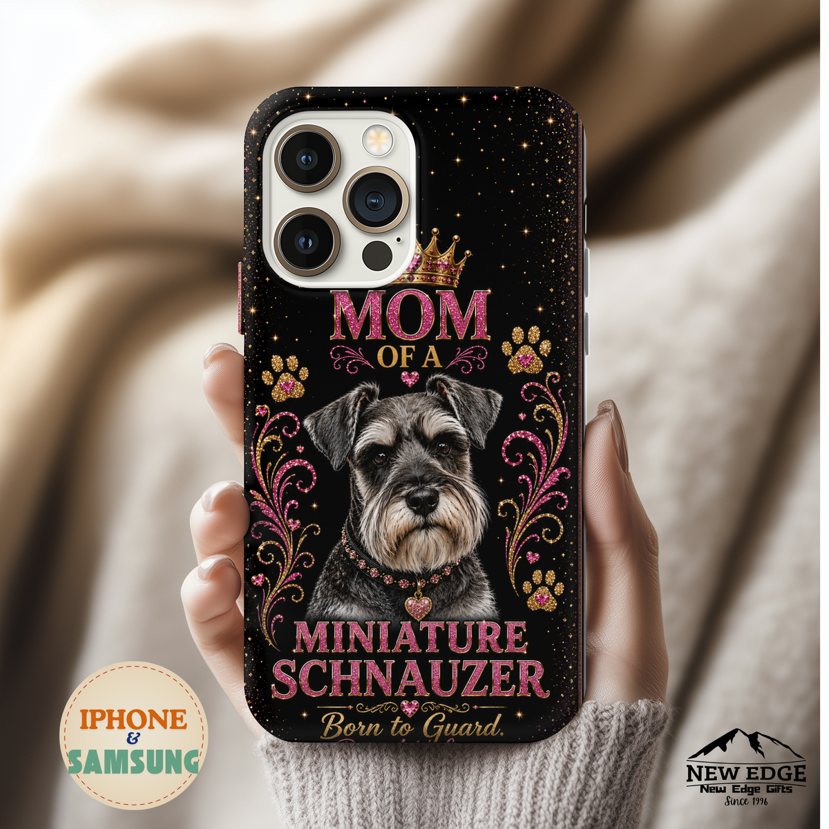 Royal Glitter Miniature Schnauzer Phone Case Mom of a Miniature Schnauzer Born to Guard Raised to Love Dog Mom Gift