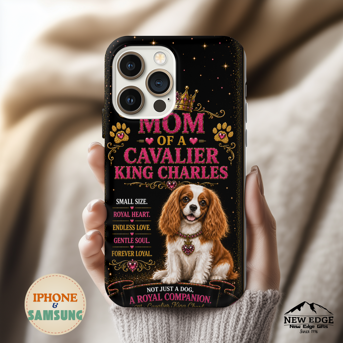 Mom of a Cavalier King Charles Glitter Phone Case A Royal Companion Vintage Dog Lover Gift Cover