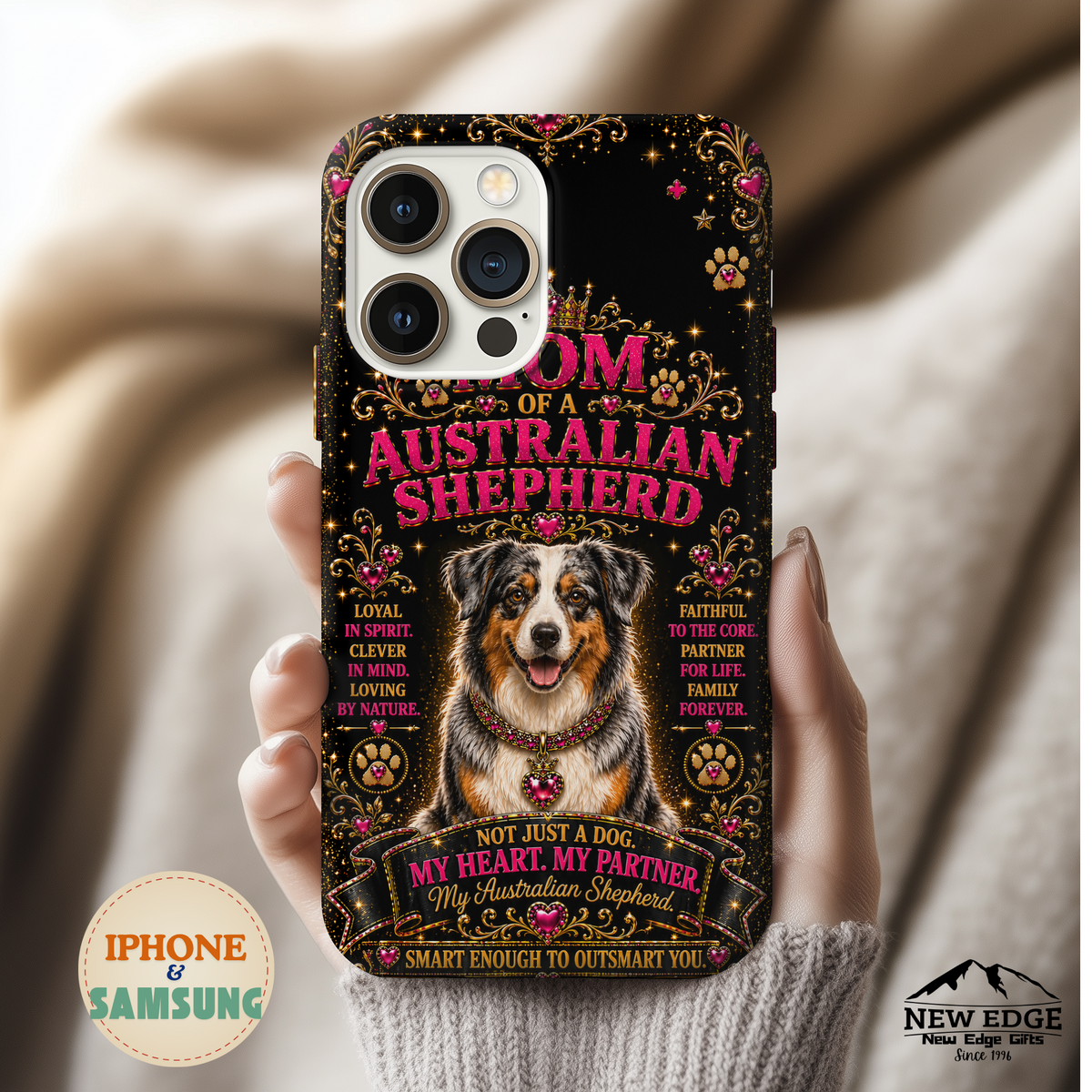 Australian Shepherd Dog Mom Glitter Phone Case My Heart My Partner Vintage Aussie Lover Gift for iPhone & Samsung