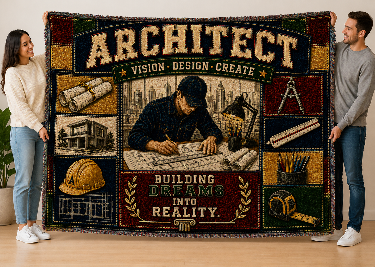 Architect Woven Blanket Building Dreams Into Reality Faux Patchwork Architecture Office Wall Decor Appreciation Throw
