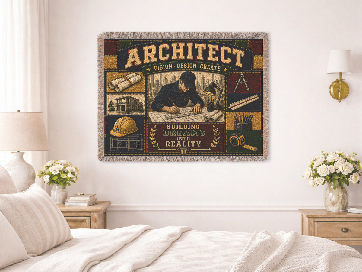 Architect Woven Blanket Building Dreams Into Reality Faux Patchwork Architecture Office Wall Decor Appreciation Throw