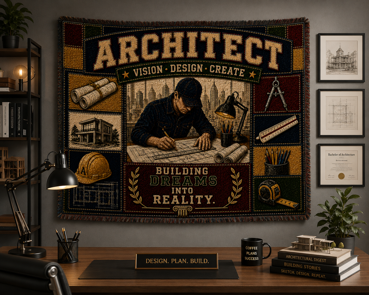 Architect Woven Blanket Building Dreams Into Reality Faux Patchwork Architecture Office Wall Decor Appreciation Throw