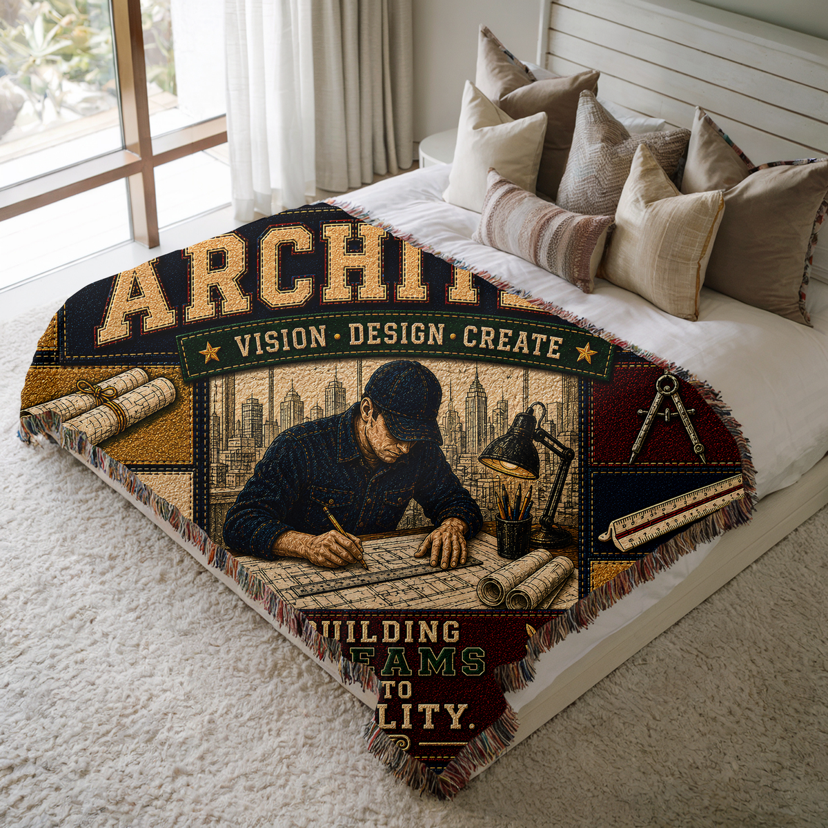 Architect Woven Blanket Building Dreams Into Reality Faux Patchwork Architecture Office Wall Decor Appreciation Throw