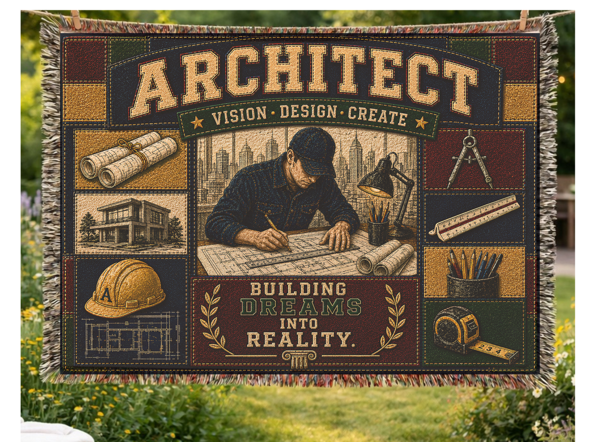 Architect Woven Blanket Building Dreams Into Reality Faux Patchwork Architecture Office Wall Decor Appreciation Throw