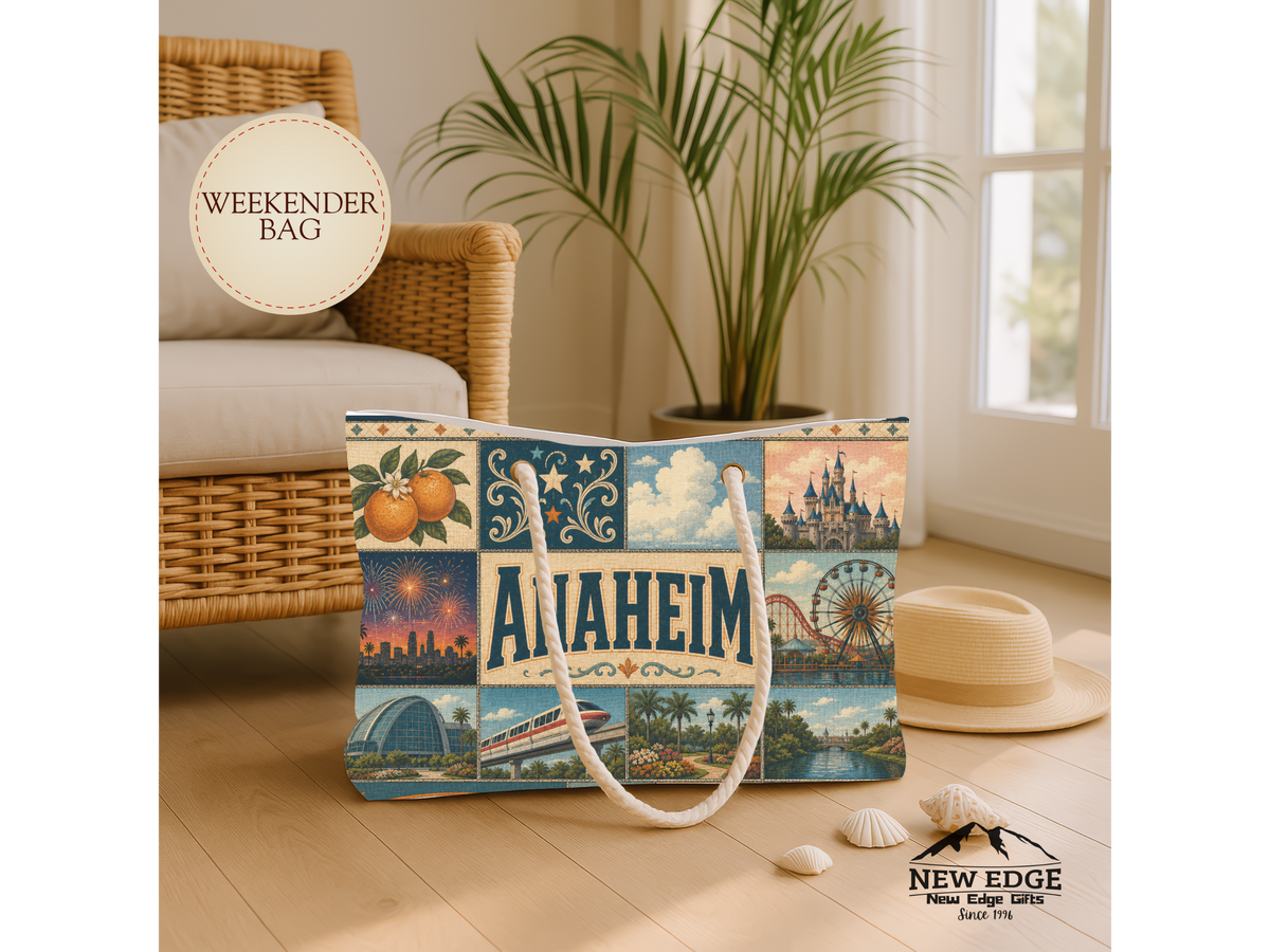 Anaheim California Weekender Bag California Dreamin Faux Patchwork Travel Tote Orange County Adventure Gift Theme Park Getaway Bag