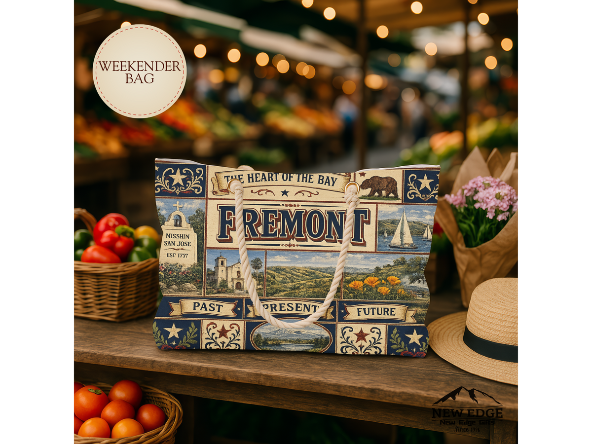 Fremont California Weekender Bag Heart of the Bay Faux Patchwork Travel Tote Mission San Jose Heritage Gift