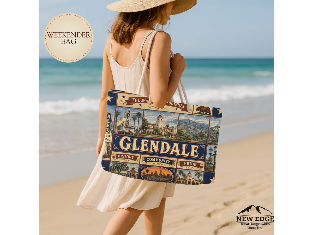 Glendale California Weekender Bag Jewel of the Foothills Faux Patchwork Travel Tote Alex Theatre Heritage Gift